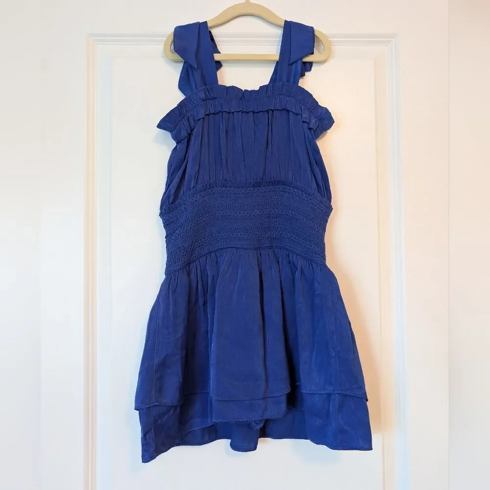 Chelsea & Violet Girls Size M Royal Blue Tie Shoulder Smock Waist Satin Romper